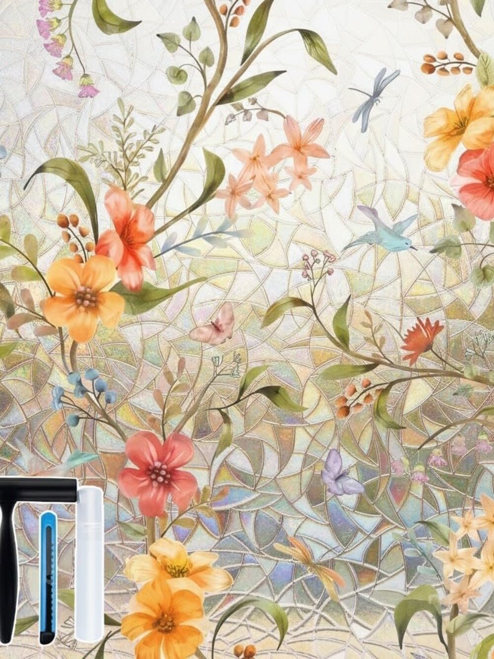 Stained Glass Window Film with Installation Tools, Rainbow Window Privacy Film,